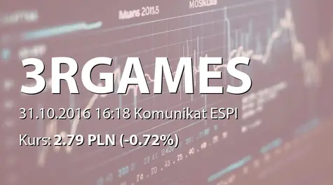 3R Games S.A.: Zmiana terminu przekazania SA-Q3 2016 (2016-10-31)