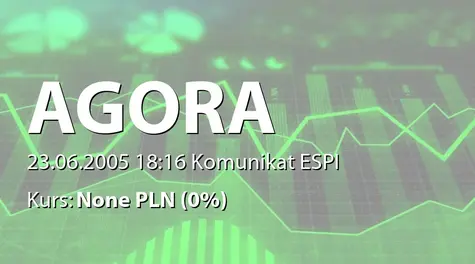 Agora S.A.: WZA - podjęte uchwały: zatwierdzenie 2004 r., wypłata dywidendy, zmiany w statucie i w RN (2005-06-23)