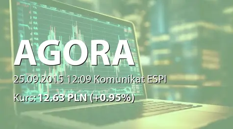 Agora S.A.: Zmiana stanu posiadania akcji przez Agora Holding sp. z o.o.  (2015-09-25)
