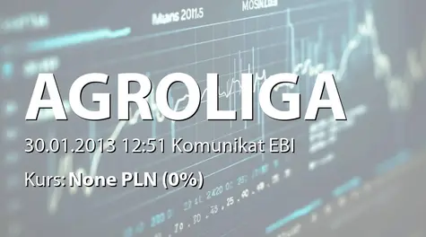 Agroliga Group PLC: Dates for the transmission of reports in 2013 (2013-01-30)