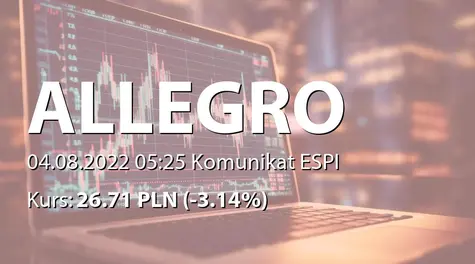 Allegro.eu S.A.: Wybrane wstępne skonsolidowane dane finansoweza II kwartał 2022 (2022-08-04)