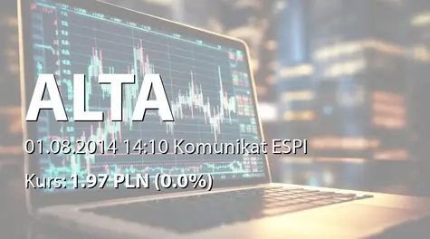 ALTA S.A.: Połączenie Centrum Handlowe Bażanty sp. z o.o. i TUP Property SA (2014-08-01)