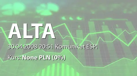 ALTA S.A.: Umowa sprzedaży nieruchomości Tanis Investments sp. z o.o.  z Modena Park sp. z o.o - 65,5 mln zł (2008-04-30)