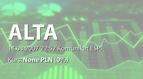 ALTA S.A.: Warunkowa umowa sprzedaży udziałów SPV przez TUP Property SA na rzecz MNE Investment sp. z o.o. (2007-03-14)