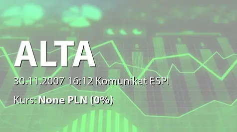 ALTA S.A.: Zakończenie okresu związania wyłącznością ws. sprzedaży spółki Roda sp. z o.o. (2007-11-30)