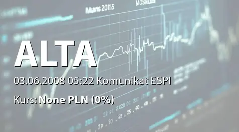 ALTA S.A.: Zakup nieruchomości przez TUP Property SA oraz System SL sp. z o.o. - 14,6 mln zł (2008-06-03)