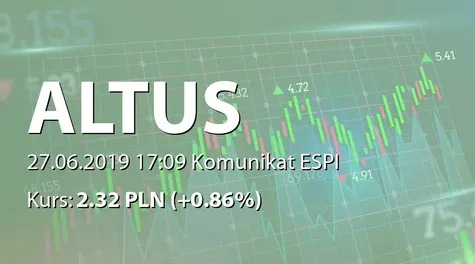 Altus S.A.: Nałożenie kary pieniężnej przez KNF (2019-06-27)