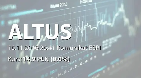 Altus S.A.: Objęcie warrantów subskrypcyjnych serii B i akcji serii H (2016-11-10)