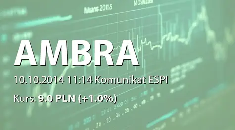 Ambra S.A.: Wykaz akcjonariuszy posiadających 5% i więcej ogólnej liczby głosów obecnych na Zwyczajnym Walnym Zgromadzeniu Ambra S.A. w dniu 10 października 2014r. (2014-10-10)