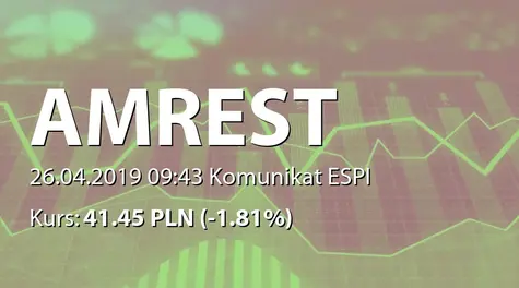 AmRest Holdings SE: Wstępne wyniki sprzedaży w I kwartale 2019 (2019-04-26)