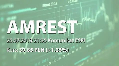 AmRest Holdings SE: Wstępne wyniki sprzedaży w II kwartale 2019 (2019-07-25)