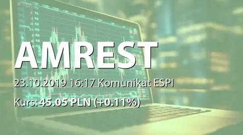 AmRest Holdings SE: Wstępne wyniki sprzedaży w III kwartale 2019 (2019-10-23)