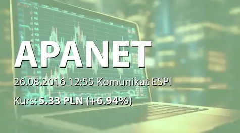 APANET S.A.: Korekta raportu nr nr 6/2016 (2016-08-26)