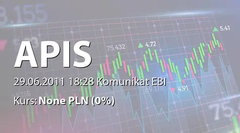 APIS S.A.: WZA - podjęte uchwały: podział zysku, emisja warrantów subskrypcyjnych serii B, zmiany statutu (2011-06-29)