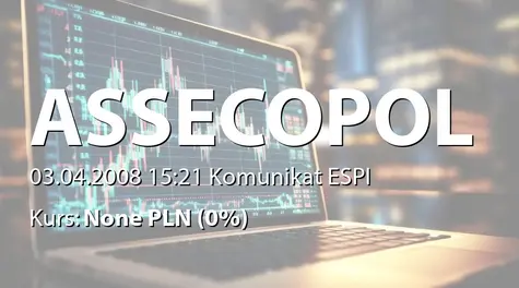 Asseco Poland S.A.: Rejestracja akcji w KDPW i ustalenie dnia referencyjnego oraz złożenie wniosku o wprowadzenie akcji serii F  do obrotu na GPW  (2008-04-03)