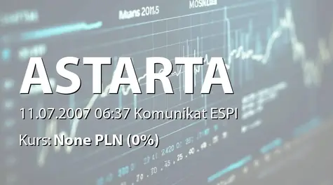 Astarta Holding PLC: Nowe warunki linii kredytowej przyznanej przez Raiffeisen Bank Aval Ukraine dla Astarta-Kyiv&#8221;sp. z o.o.  (2007-07-11)