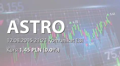 ASTRO S.A.: Rejestracja w KRS podwyższenia kapitału i zmiany statutu (2015-08-12)