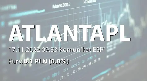 Atlanta Poland S.A.: Rekomendacja wypłaty dywidendy za rok 2021/2022 - 0,13 PLN (2022-11-17)