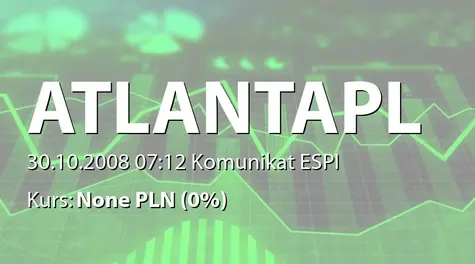 Atlanta Poland S.A.: Ustanowienie zastawu na rzecz PKO BP SA - 20 mln zł (2008-10-30)