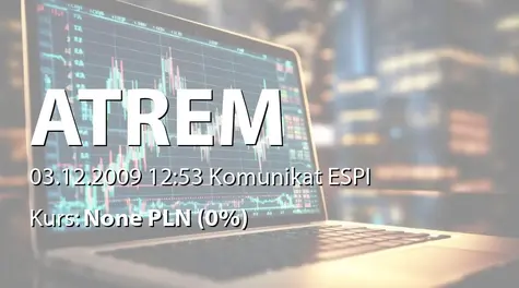 Atrem S.A.: Rejestracja podwyższenia kapitału w KRS (2009-12-03)