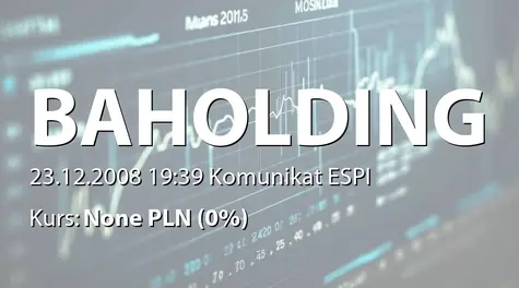 British Automotive Holding S.A. w upadłości: Umowa z ING Bankiem Śląskim SA (2008-12-23)