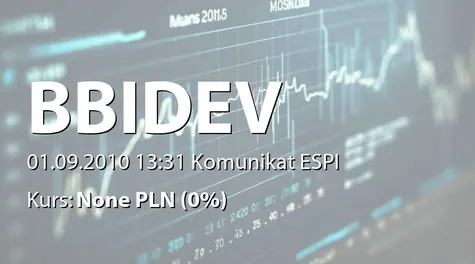 BBI Development S.A.: Umowa Projekt Developerski 10 Sp KA z firmą Erbud SA - 21,9 mln zł (2010-09-01)