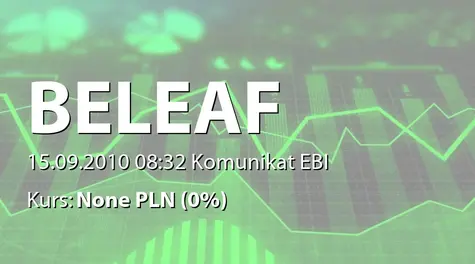 BeLeaf S.A.: Zakup akcji przez Bio-Med Investors SA (2010-09-15)