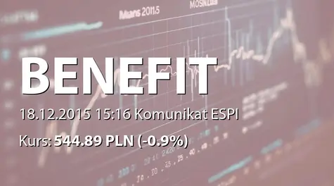 Benefit Systems S.A.: Objęcie udziałów Benefit Development  sp. z o.o. oraz wniesienie aportu (2015-12-18)