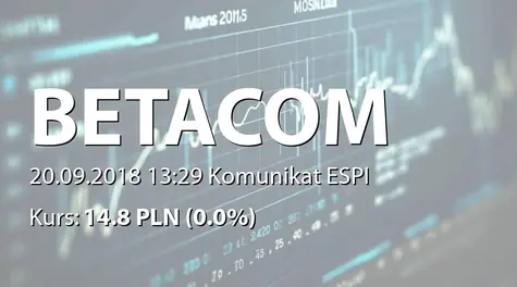 Betacom S.A.: Korekta raportu ESPI 38/2018 (2018-09-20)