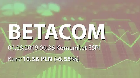 Betacom S.A.: ZWZ - ogłoszenie i projekty uchwał: 0,30 PLN dywidendy, zmiany w RN, zmiany w statucie (2019-08-01)