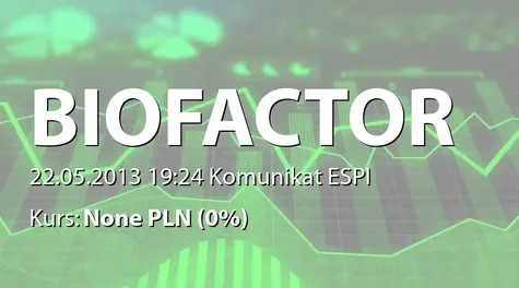 Biofactory S.A.: Korekta raportu bieżącego nr 4/2013 zwołanie ZWZA z dnia 20 maja 2013 r. (2013-05-22)