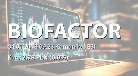 Biofactory S.A.: Terminy przekazywania raportĂłw w 2018 roku (2018-01-04)