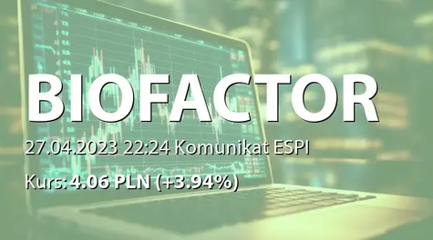 Biofactory S.A.: ZWZ (10:00) - projekty uchwał: wypłata dywidendy - 0,30 PLN (2023-04-27)