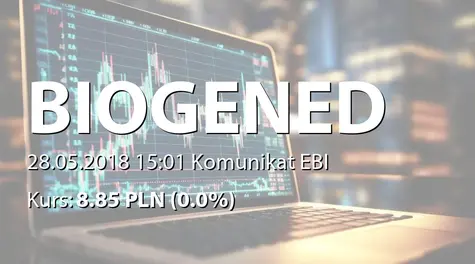 Biogened S.A.: Terminowa wypłata odsetek z obligacji serii BGD1119 i BGD0920 (2018-05-28)