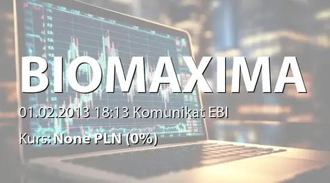 Biomaxima S.A.: Korekta prognozy wyników finansowych na rok 2012 (2013-02-01)
