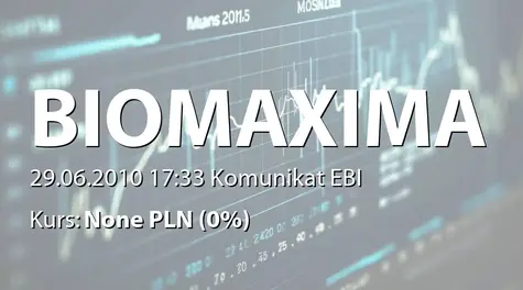 Biomaxima S.A.: Rejestracja podwyższenia kapitału w KRS (2010-06-29)