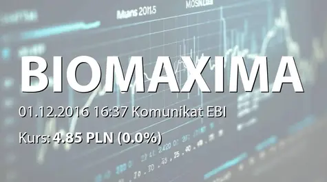 Biomaxima S.A.: Rejestracja w KRS połÄczenia z Biocorp Polska sp. z o.o. i podwyĹźszenia kapitału (2016-12-01)