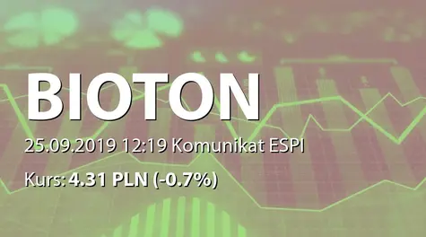 Bioton S.A.: Aktualizacja wartości sprzedaży w spółce zależnej (2019-09-25)
