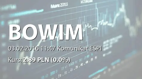 Bowim S.A.: Obroty z GK CMC - 4 mln PLN (2016-02-03)