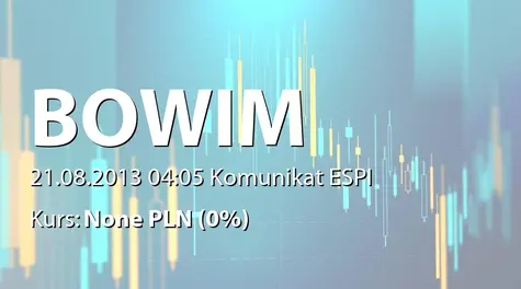 Bowim S.A.: Postanowienie sądu apelacyjnego w przedmiocie złożonego zażalenia przez Konsorcjum Stali SA na postanowienie w przedmiocie udzielenia zabezpieczenia z wniosku Bowim SA (2013-08-21)