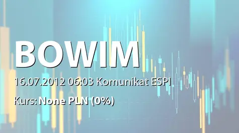 Bowim S.A.: Zakończenie inwestycji rozbudowy zakładu serwisu stali oraz wdrożenia innowacyjnej technologii przez Passat-Stal SA (2012-07-16)