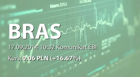 BRAS S.A.: Podpisanie porozumienia z Generator OZE SA (2014-09-17)