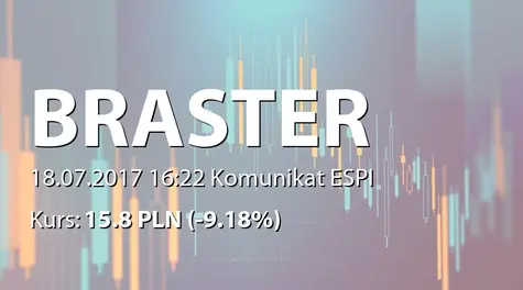 Braster S.A.: Cena emisyjna akcji serii I - 13,50 PLN (2017-07-18)
