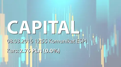 Capital Partners S.A.: Umowa lokaty terminowej z PKO BP SA - 10 mln PLN (2016-03-08)