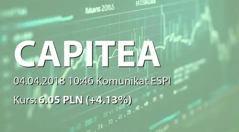 CAPITEA S.A.: Pozyskanie finansowania - 142,7 mln PLN (2018-04-04)