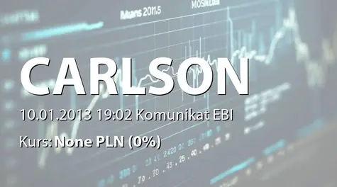 CARLSON INVESTMENTS SE: Raport miesięczny za grudzień 2012 r. (2013-01-10)