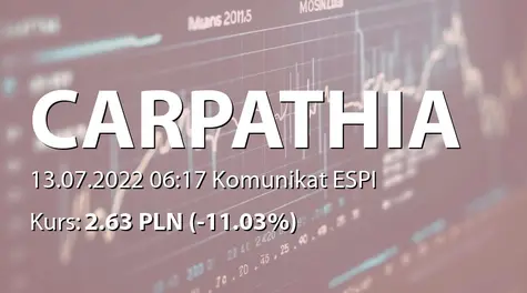 Carpathia Capital Alternatywna Spółka Inwestycyjna S.A.: Wybrane szacunkowe dane finansowe za II kwartał 2022 (2022-07-13)