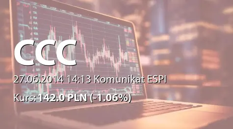 CCC S.A.: WZA - podjęte uchwały: podział zysku, wypłata dywidendy - 1,60 zł, zmiany Statutu (2014-06-27)