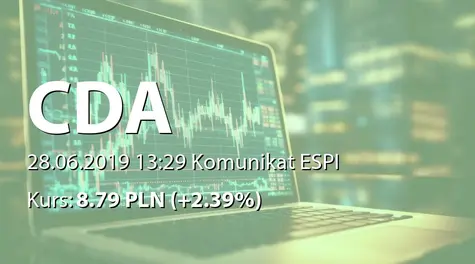 CDA S.A.: Wypłata dywidendy - 0,50 PLN (2019-06-28)