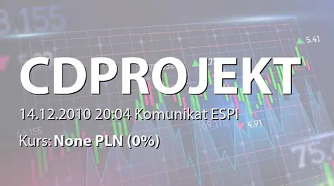 CD Projekt S.A.: Dopuszczenie i wprowadzenie akcji serii F, G, H, I oraz J do obrotu na GPW (2010-12-14)